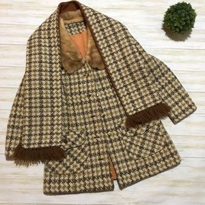Vintage 1960s 1970s Betty Rose Plaid Tweed Coat Fur Collar Scarf Women’s Small